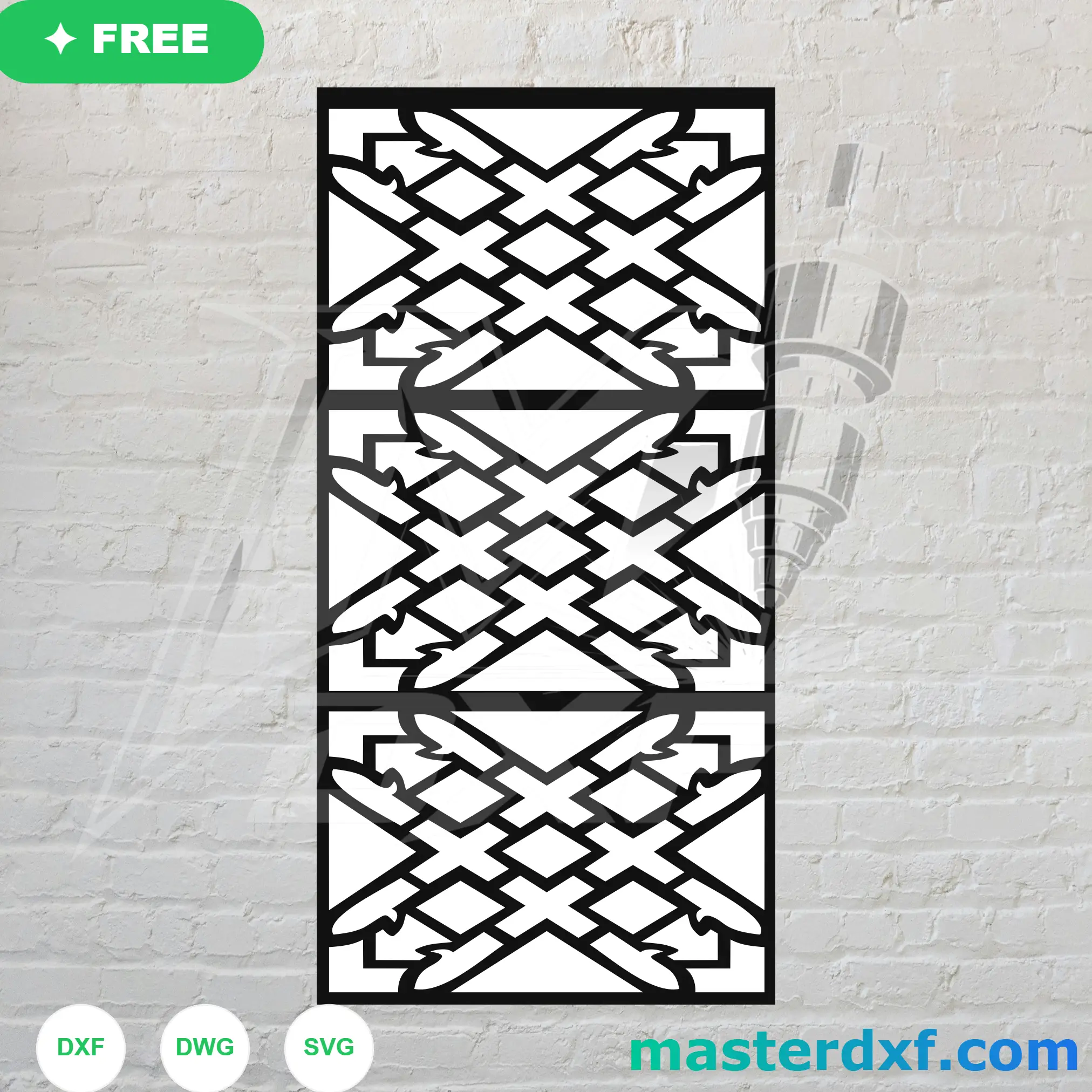 Crossed Trellis DXF Screen with Leaf Accents for Doors DXF File